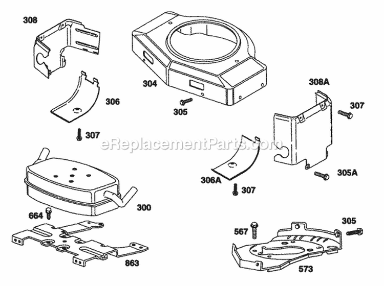 Blower Housing Muffler Guar Diagram and Parts List for 40A777-1221-01  Briggs and Stratton Engine